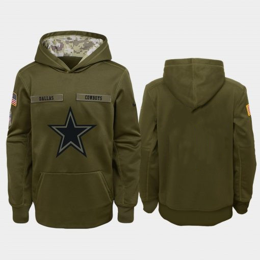 Youth Dallas Cowboys Olive Salute to Service Therma Pullover Hoodie